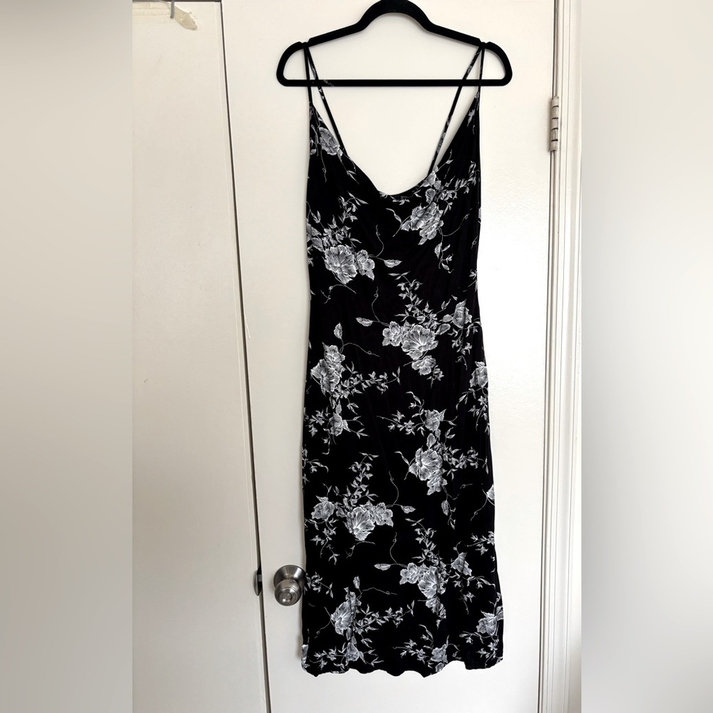 Black Floral Cowl Neck Dress